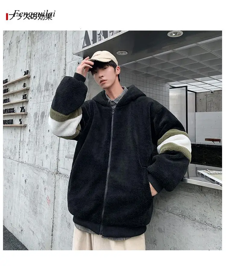 Mannen Winter 2021 Nieuwe Lamswollen Verdikte Losse Warme Jas Jas Man Streetwear Koreaanse Kleding