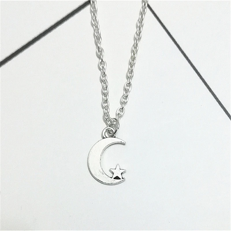 Moon and Star Necklace Pendant Jewelry Simple Gifts Silver Color Space Necklace Minimalist Pendant Necklace