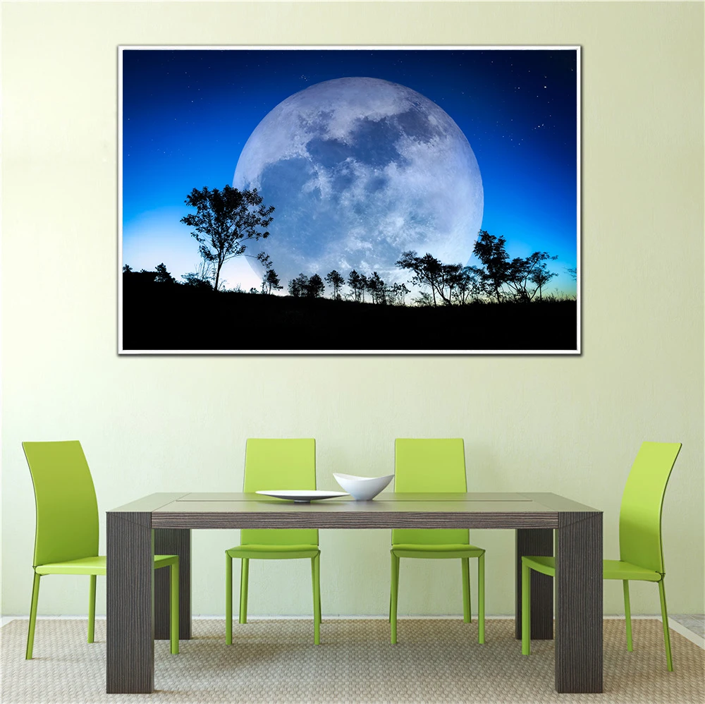 Affiche de l'univers, espace, lune, tissu en soie, peinture sur toile de terre, Art mural, planète Satellite, système Solor, décoration de salon
