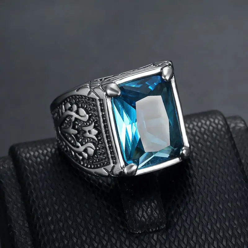 Wholesale Retro Jewelry Stone Rings For Men Titanium Steel Inlaid 5 Colors Onyx Ring Men Domineering Ring