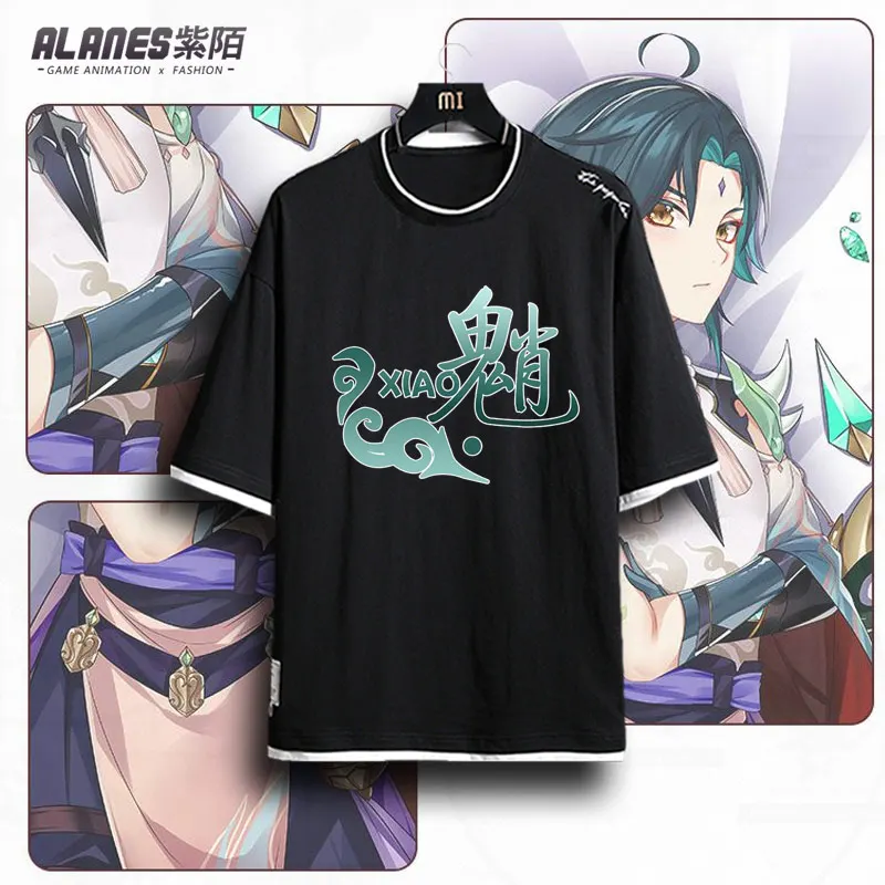 Male Xiao Genshin Impact Xiao Manga cosplay Short Sleeve Cotton Trendy T-shirt Japan Anime Game Tee Tops Oversized Clothes suits