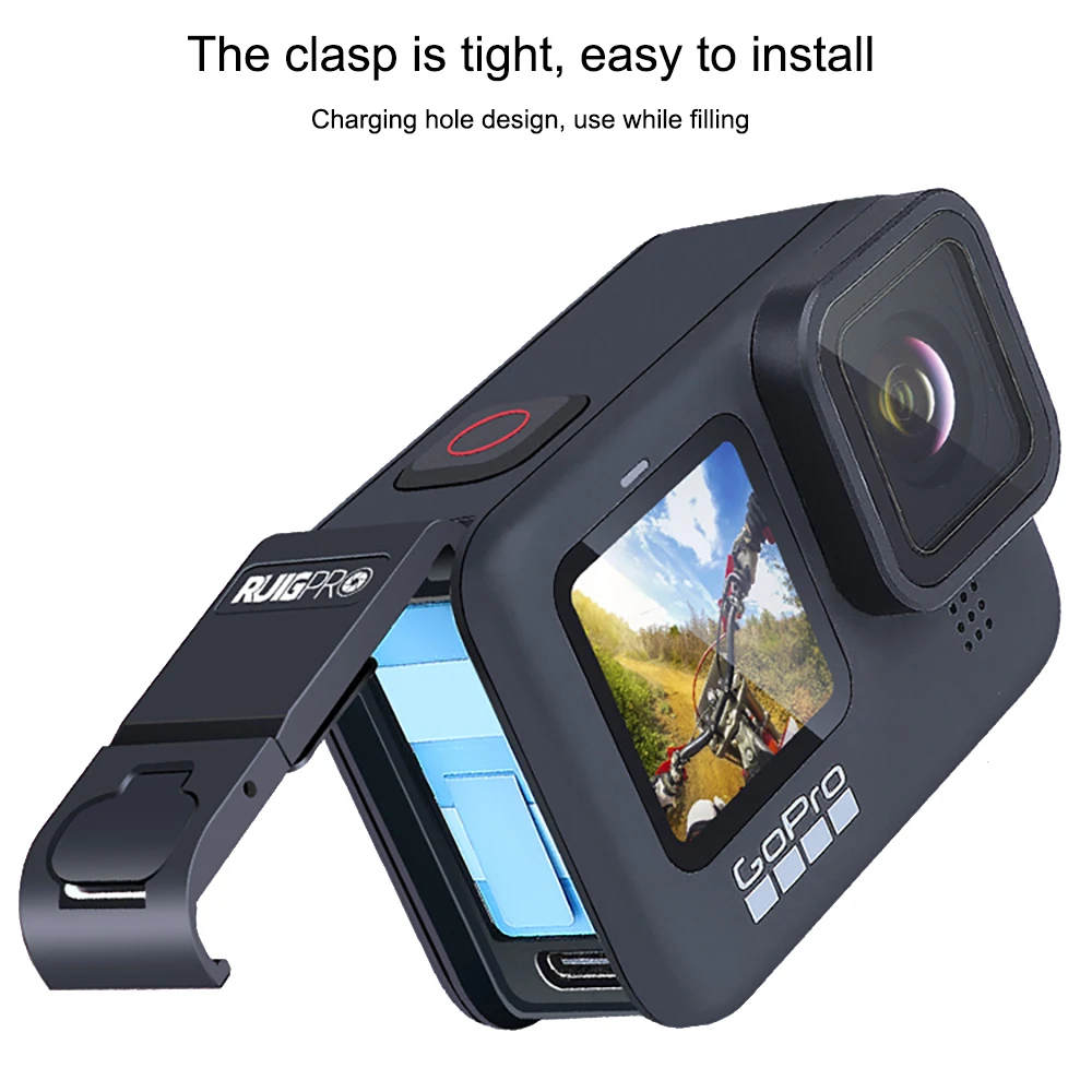 2021 جديد ل GoPro 10 9 بطارية الجانب غطاء غطاء سبائك الألومنيوم سهلة للإزالة نوع-C شحن ميناء غطاء ل GoPro بطل 9 الأسود