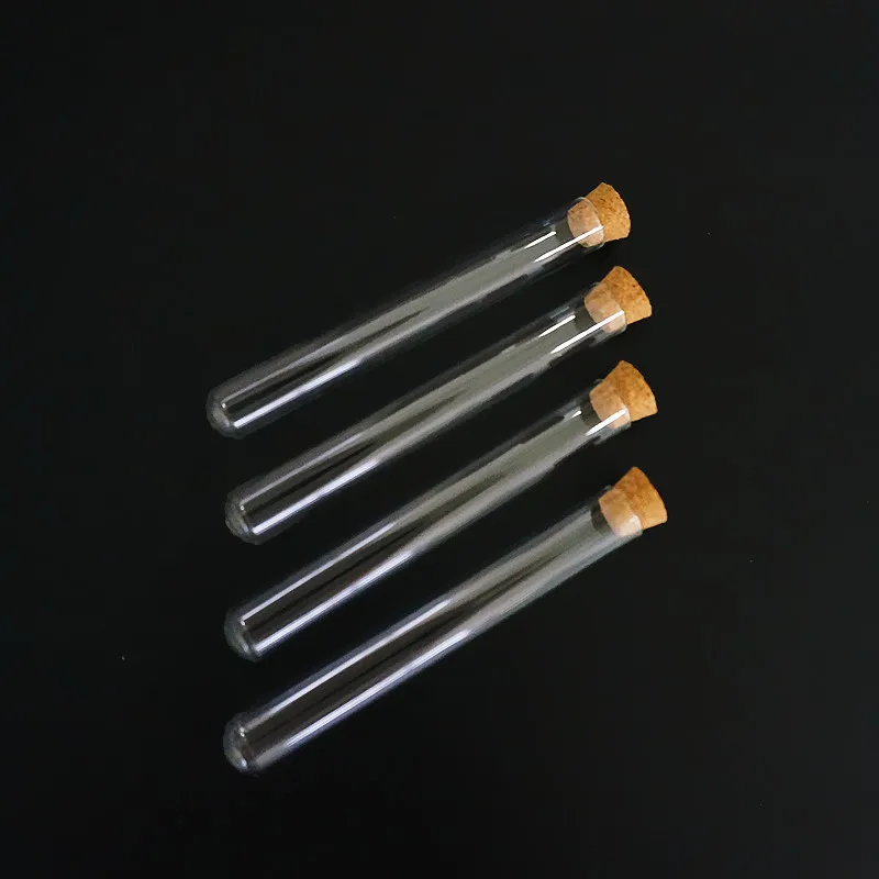 12pcs/lot Length 75/100/150/180mm U-shape Clear Glass test tubes with cork stopper for kinds of Labs/schools glassware