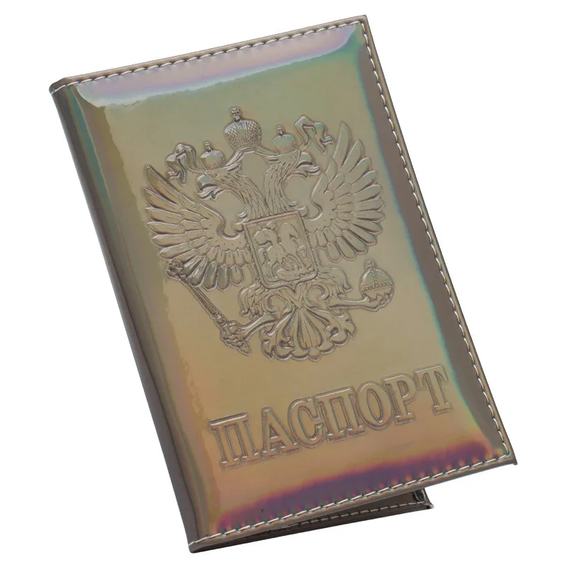 

Russian Mirrored Laser Passport Cover Holder PU Leather Card Case Travel Casual Passport Case Ticket Organizer Wallet Men Women