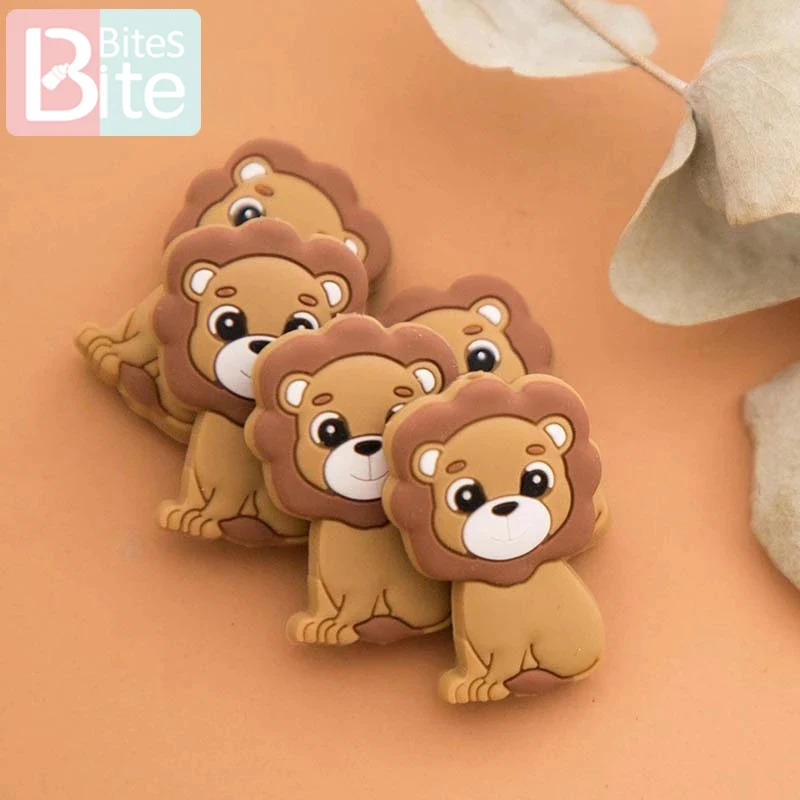 

10PC Silicone Teether Beads Lion Baby Toy DIY Pacifier Chain Necklaces Pendant Bite Chew Bite Chew Rodent For Teething Kids Toys