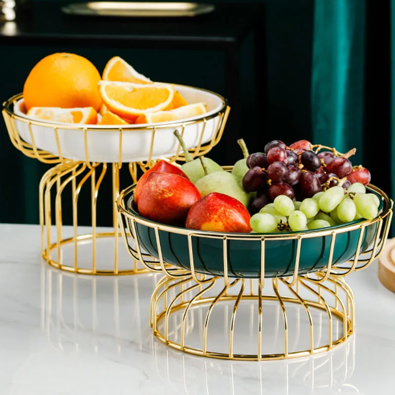 Creative ceramic fruit plate Hotel iron dessert table household dessert plate living room high foot fruit plate