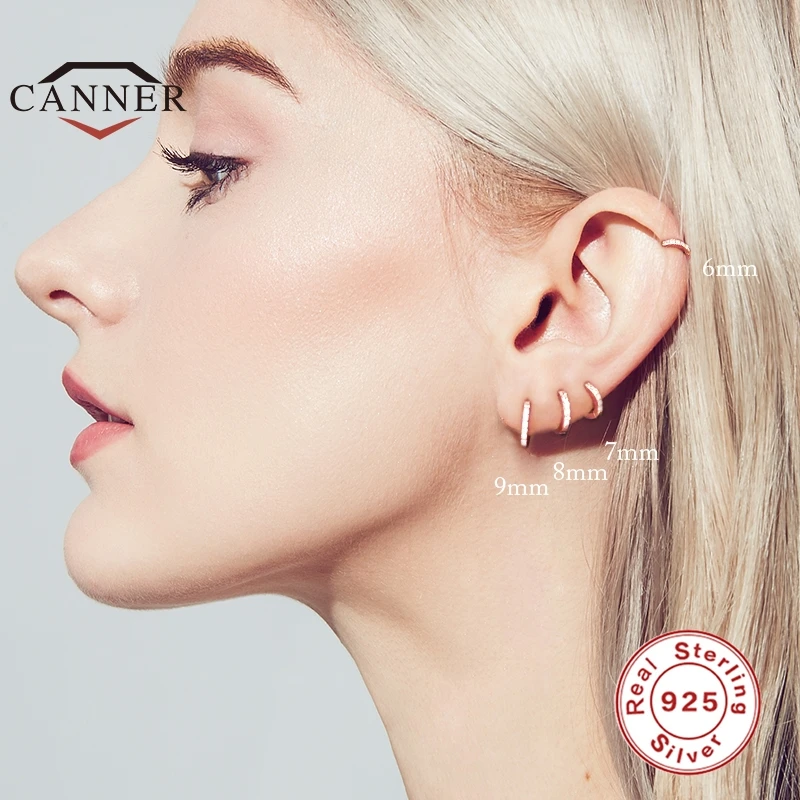 Inmaker 6/7/8/9Mm Echt 925 Sterling Zilveren Zirkoon Hoepel Oorbellen Voor Vrouwen Huggie Earring piercing Oorbellen Sieraden Pendientes