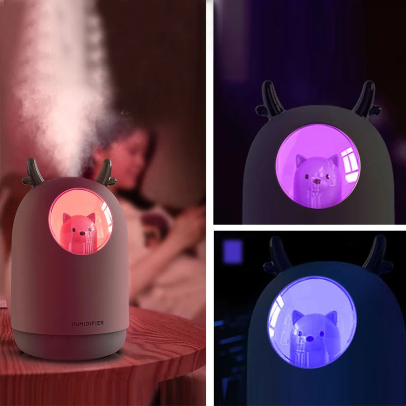 Humidificateur d'air USB à brume fraîche à ultrasons pour animaux de compagnie, diffuseur d'huile aromatique, lampe LED, document romantique, appareils ménagers, mignon, 300ml