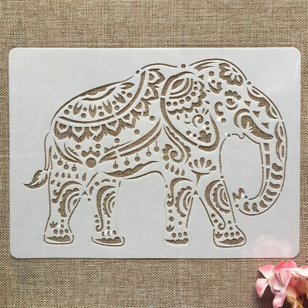 Pochoirs décoratifs en forme d'éléphant, A4 29x21cm, pour peinture, scrapbooking, coloriage, gaufrage, modèle