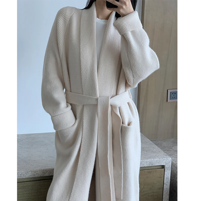 [ZAYAU]Robe Shaped Coat Alpaca Long Sweater Soft Thick Lazy Loose Lace Knitted Cardigan Women 2021