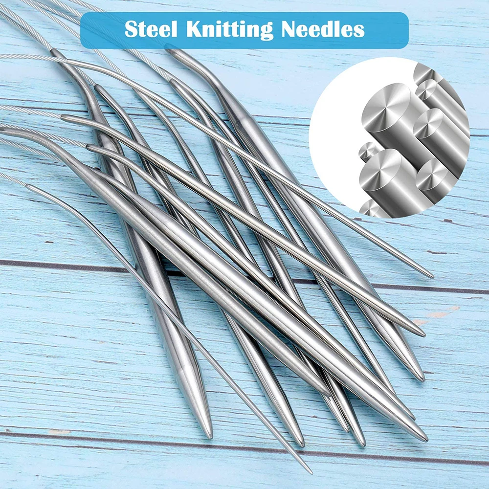 6Pcs Stainless Steel Circular Knitting Needles Set 32 Inch Crochet Needles Yarn Knitting Weaving Needles DIY Sewing Accessories