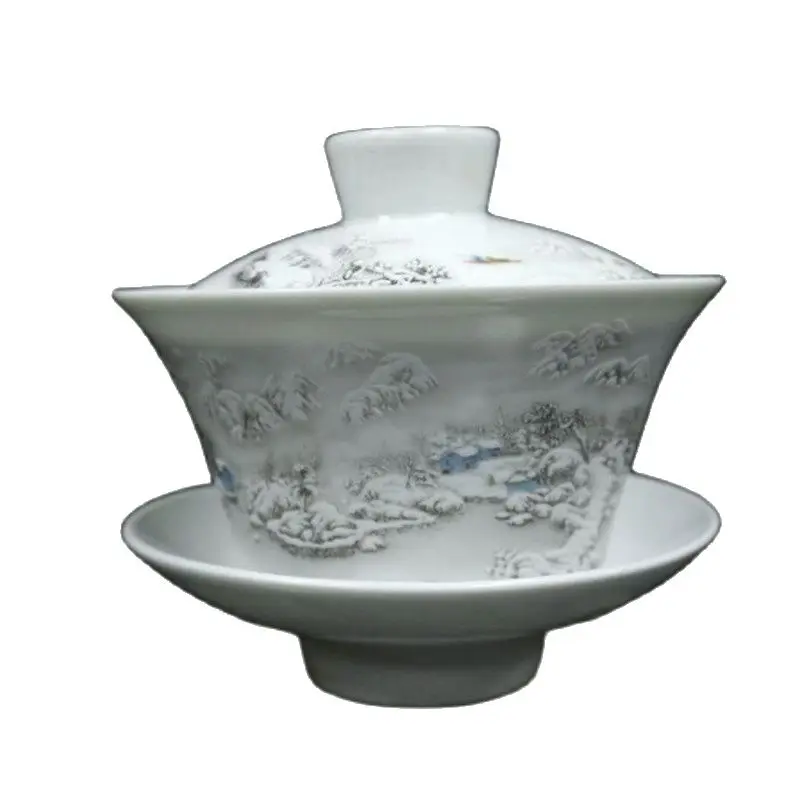 Chinese Old Porcelain Pastel Snow Covered Bowl With Landscape Pattern China Tea Bowl