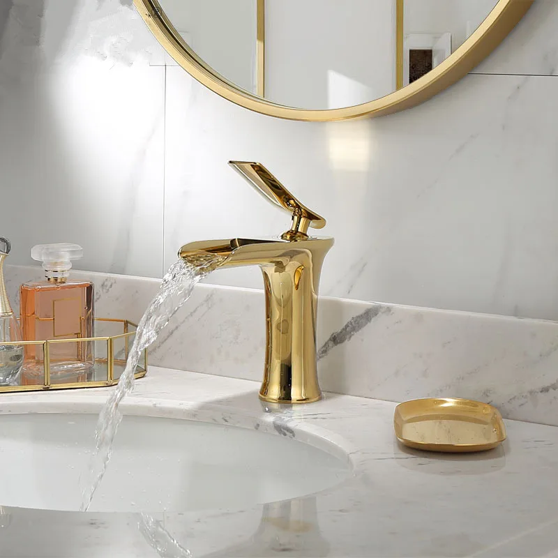 Basin Faucets  Gold Sink Mixer Taps Bathroom Faucet Hot and Cold Brass  Water Faucet Lavotory Mixer Crane Mixer