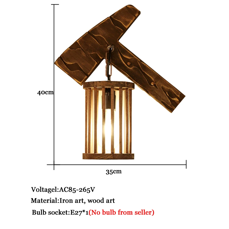 Imagem -02 - País Americano Retro Industrial Madeira Luz Bar Restaurante Corredor Corredor Lâmpada de Parede Cabeceira de Madeira Sólida Art Sconce