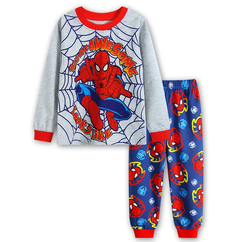 Envío Gratis, conjunto de araña para niños, pijamas de coches para niños y niñas, pijamas de manga larga de dibujos animados de superhéroes, ropa de dormir de algodón