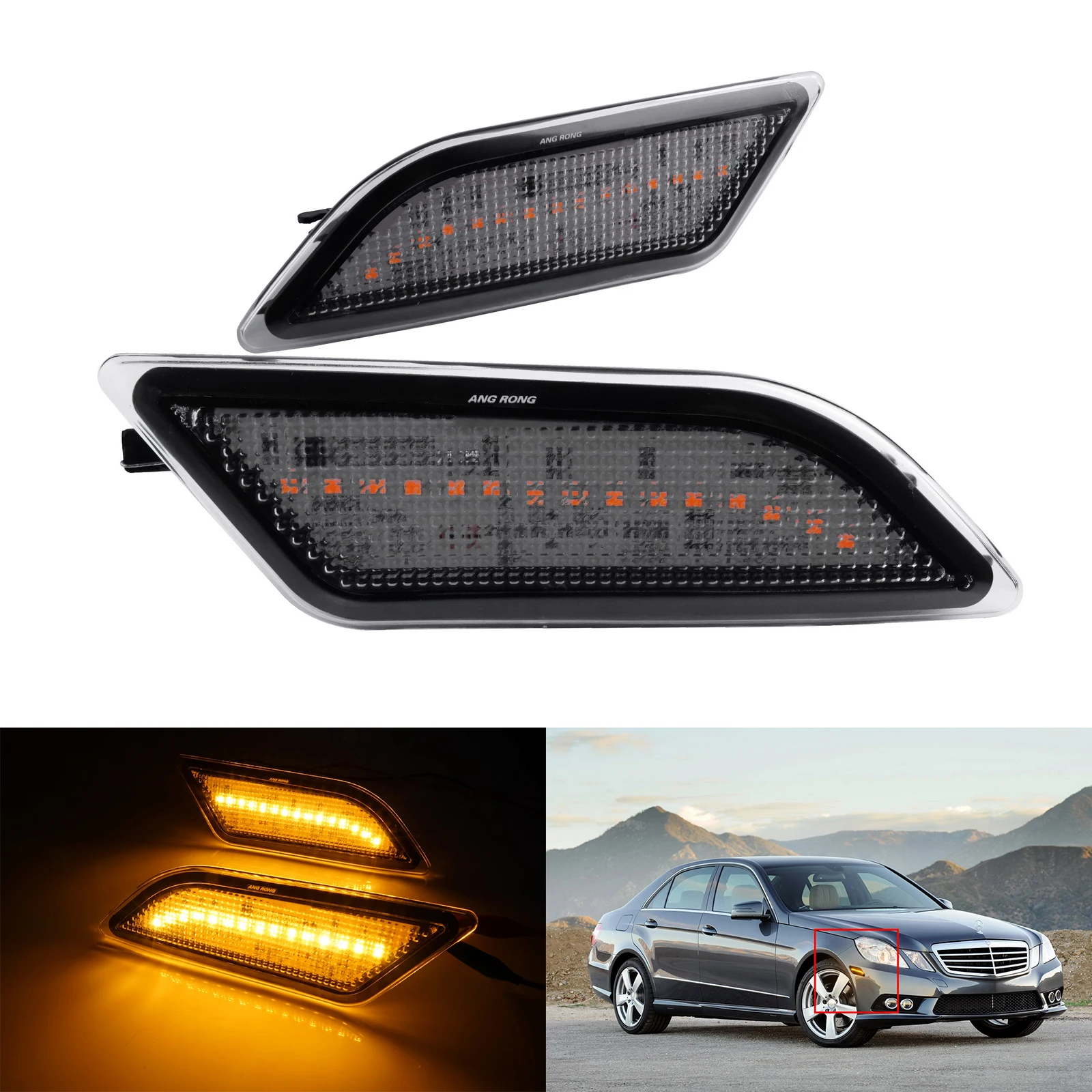 2x Amber LED Side Marker Light Lamp For Mercedes E63 AMG E300 E350 E400 E550 10+