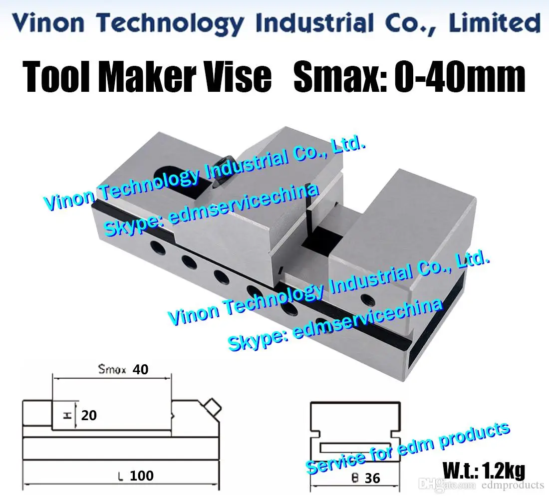 edm Tool Maker Vise Max Open: 0-40mm (L=100,W=36,Jaw H=20), Wire Cut EDM Toolmaker Vise 1.5 inch Jaw Opening 40mm for wire-cut