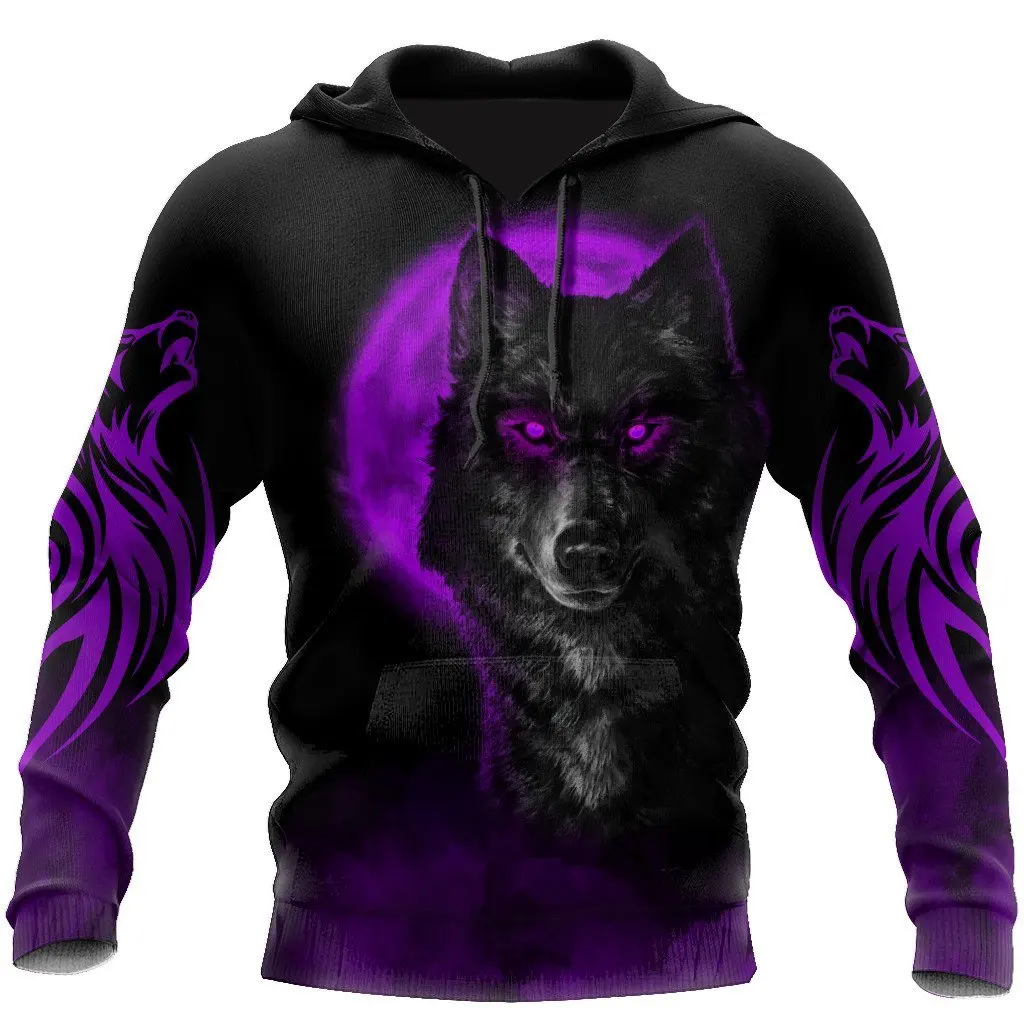 

The Moon Wolf Mens Casual 3D Print Hoodies Man Pullover Women Hood Sweatshirts Hip-Hop Jackets Unisex New Fashion Streetwear