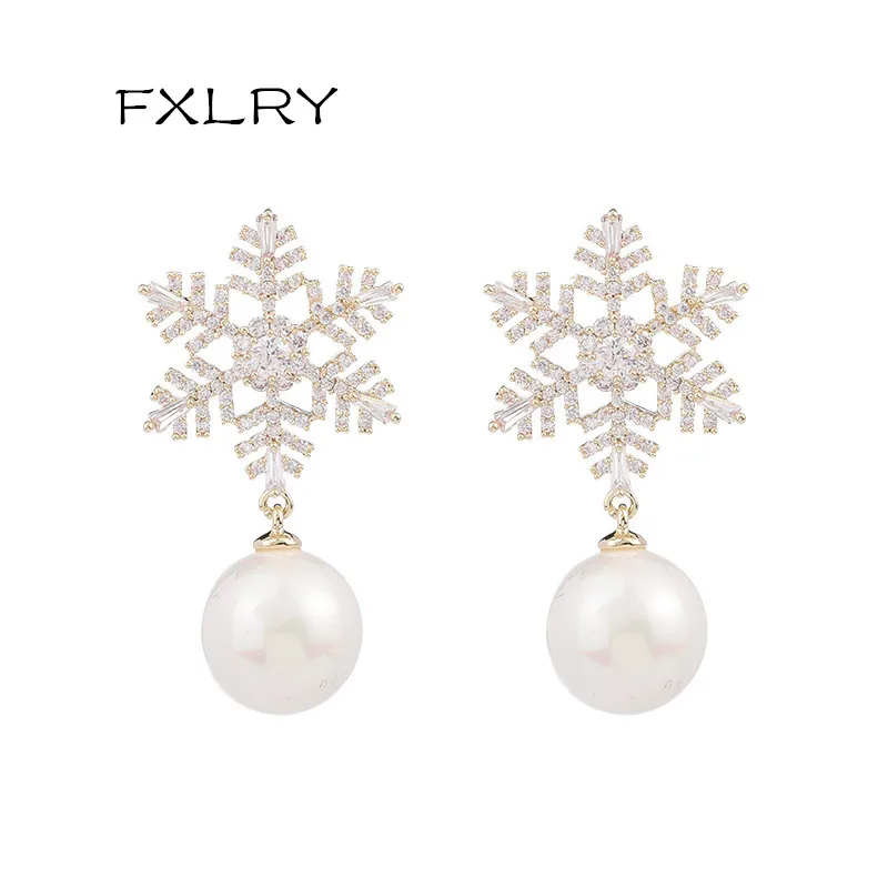 

FXLRY Высокое качество AAA Цирконий Снежинка Висячие серьги для женщин Свадьба свидание ювелирные изделия
