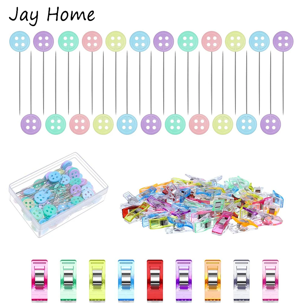 

100Pcs Flat Button Head Straight Pins Quilting Sewing Pins with Plastic Sewing Clips for Fabric Dressmaking Sewing DIY Crafts