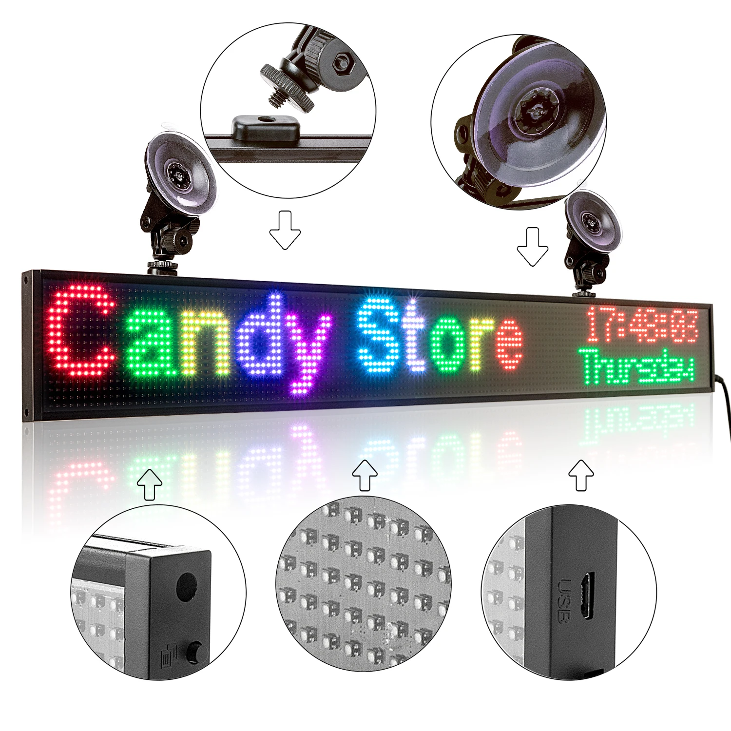 12V Car LED Sign 82cm P5 RGB SMD 2121 WiFi Car LED Display Board Indoor Time Countdown Scrolling Message Advertising Screen