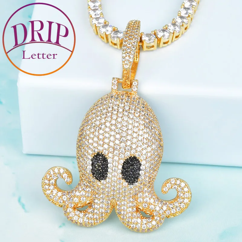 

Animal otopus Pendants Gold Color Bling Cubic Zircon Men's Necklaces Jewelry