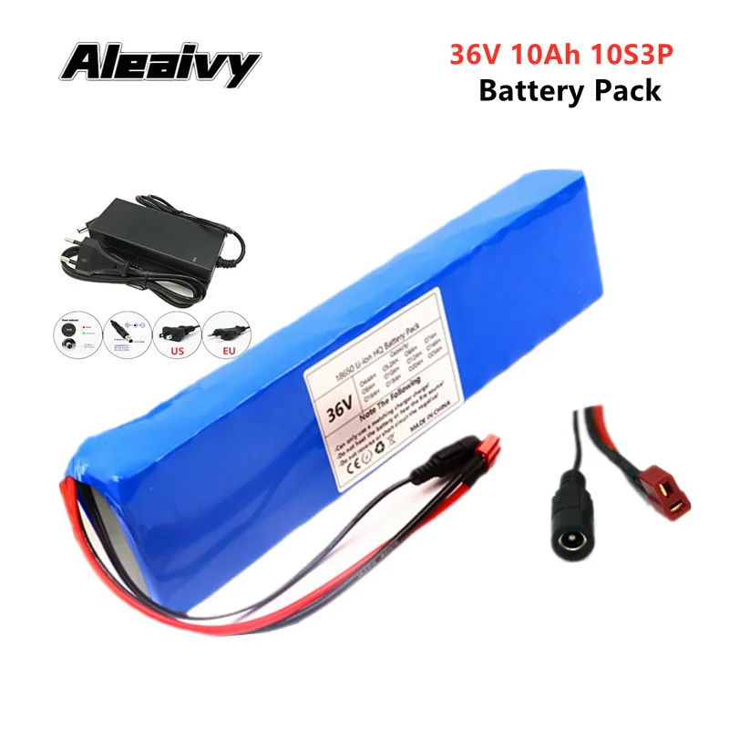 

Aleaivy NEW 36V 10Ah 500w 10S3P Lithium Ion Battery Pack for 42v E-bike Electric Bicycle Scooter with 15A Discharge BMS+charger