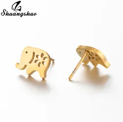 Shuangshuo Cute Stainless Steel Earrings Tiny Black Africa Elephant Studs Earring for Women Girl Christmas Jewelry Gift Bijoux