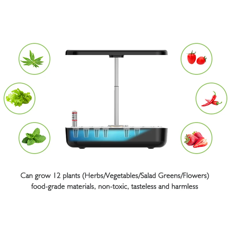 Sistema de cultivo hidropónico con luz Led, macetero inteligente para interior, jardín de hierbas, cocina, temporizador automático, 12 cápsulas