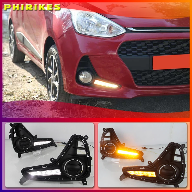 

1 set For Hyundai Grand I10 2017 2018 2019 LED DRL Daytime Running Light Daylight yellow turn lights lamp