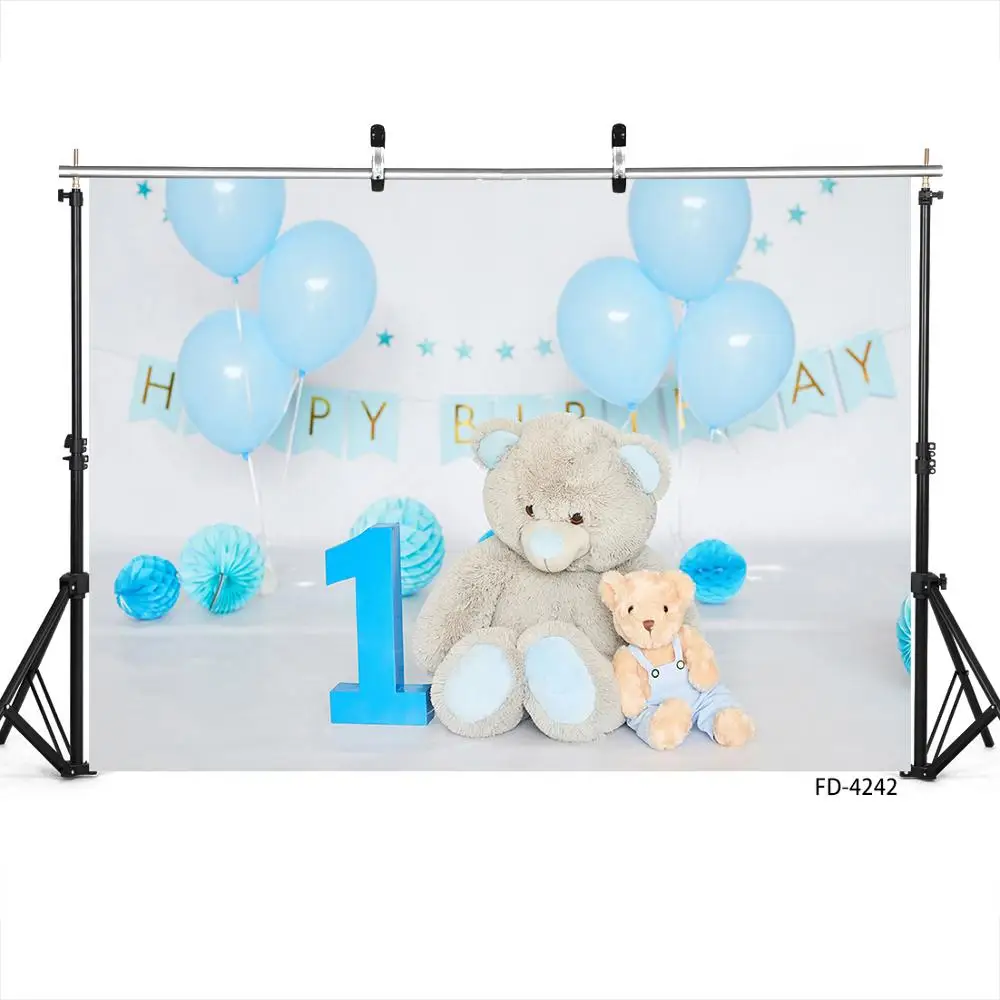 One Year Old 1st Birthday Party Teddy Bear Photophone Photography Background Baby Newborn Photography Backdrops For Photo Studio