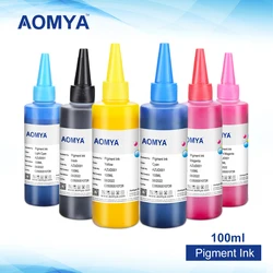 Aomya 600ML Universal Pigment Ink for Epson Inkjet Printers All Models Waterproof Vivid 6 Colors Printing Photo ink Refill kit