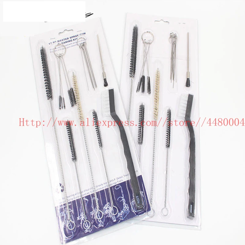17pcs strumento di pulizia della pistola a spruzzo Kit di strumenti di riparazione della pulizia dell'ugello dell'aerografo ago + Set di spazzole