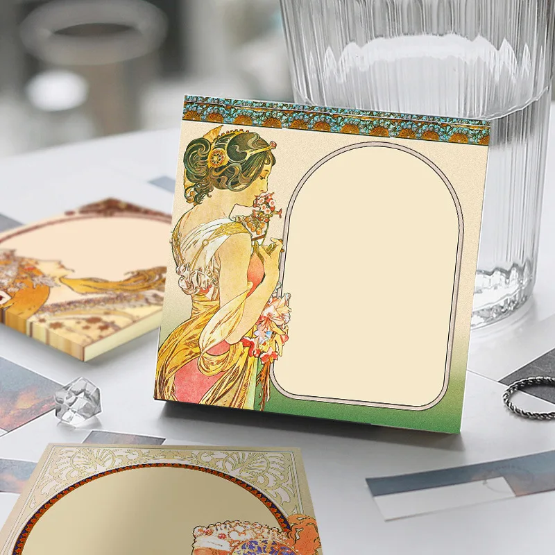 50 Sheets/Set Alphonse Mucha Oil Painting Series Memo Pads Retro European Style Sticky Notes DIY Journal Decoration