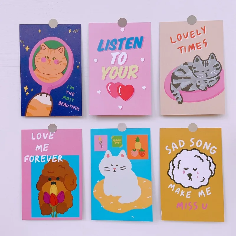 Tarjeta decorativa de doble cara con diseño de gato y perro para regalo, adhesivo decorativo de doble cara, color rosa, ideal para diario, álbum y fotos, papelería, 6 unidades