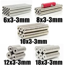 10 ~ 200Pcs 6x3 8x3 10x3 12x3 18x3 otwór 3mm N35 NdFeB z łbem stożkowym okrągły magnes Super mocny mocny stały magnetyczny dysk imane