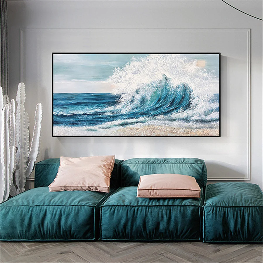 100% Hand-Painted Art Modern Home Decor Wall Picture Surfing Beach Waves Waves Oil Painting On The Living Room Nude Abstract