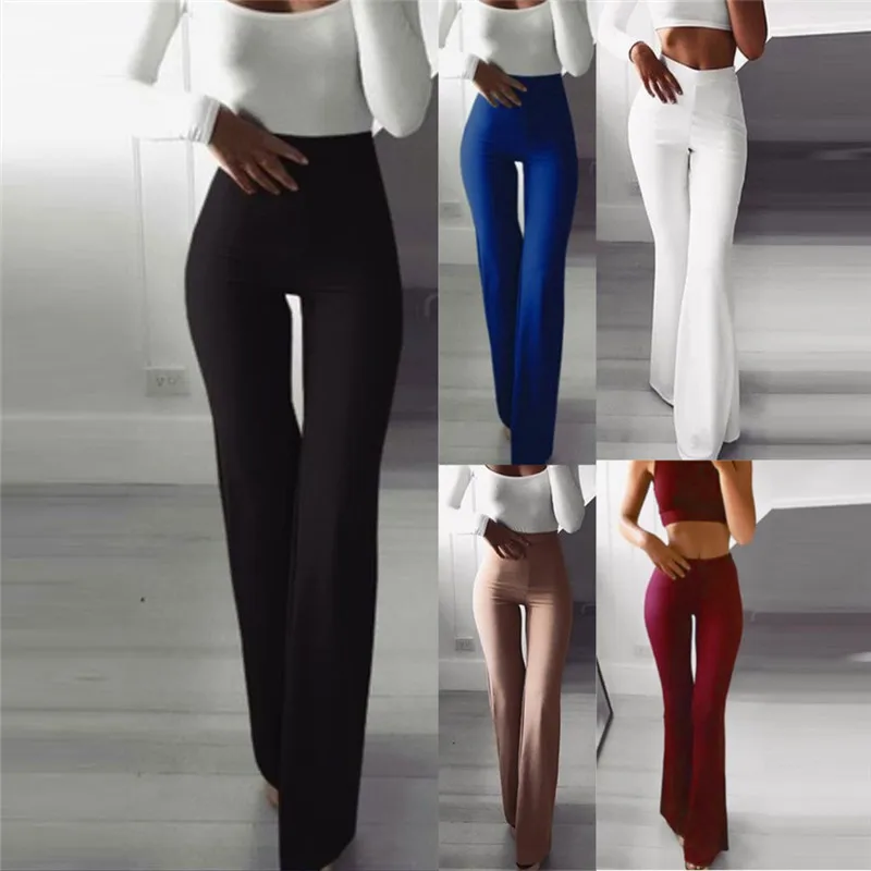 Autumn Sexy Women High Waist Long Pants OL Ladies Career Solid Palazzo Slim Flare Wide Leg Trousers Female Harem Palazzo Pants