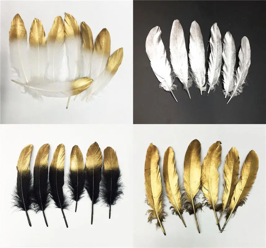 20-500pcs Gold Dipped Natural Goose Feather for Crafts Black Feathers for Jewelry Making Plume Decor Wedding Feathers Decoration