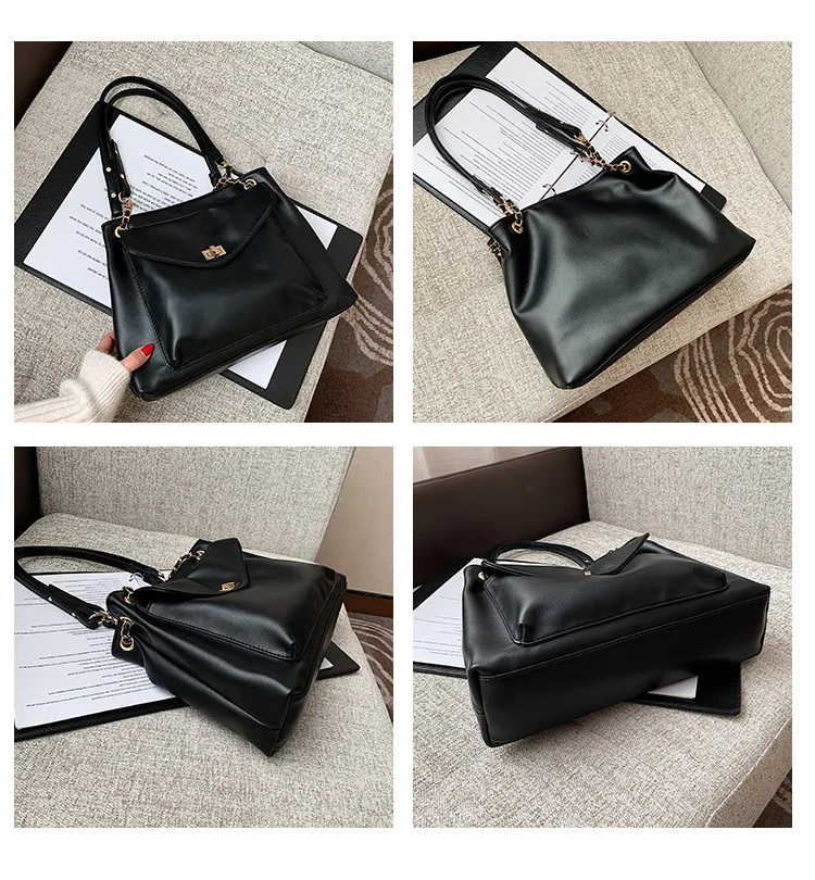 Large capacity Women Shoulder Bags Pu leather Brand Designer  lady Handbags Travel big totes chain female Crossbody bags black