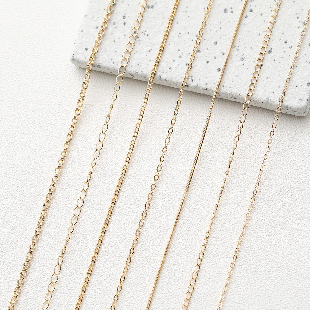 Pulsera de cadenas de cadena chapada en oro de 14k, 1 metro, para hacer joyas, collares, accesorios de latón hechos a mano DIY