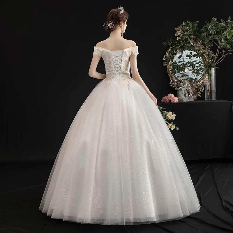 Wedding Dress Ball Gowns 2020 New Style Bride Wedding Dresses Plus Size Lace Up Off-Shoulder Princess Dreamy Embroidery Dress