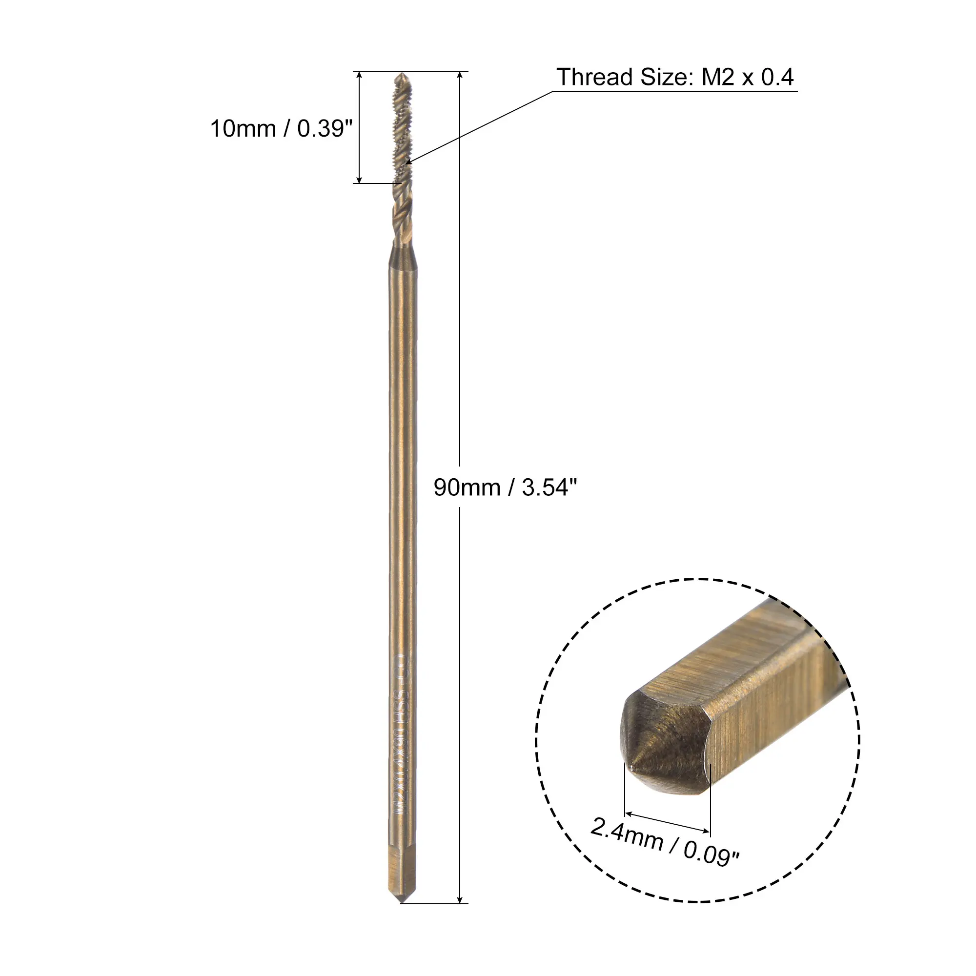 Uxcell M2 x 0.4 metrico hss-co titanio placcato macchina spirale flauto filettatura filettatura rubinetto