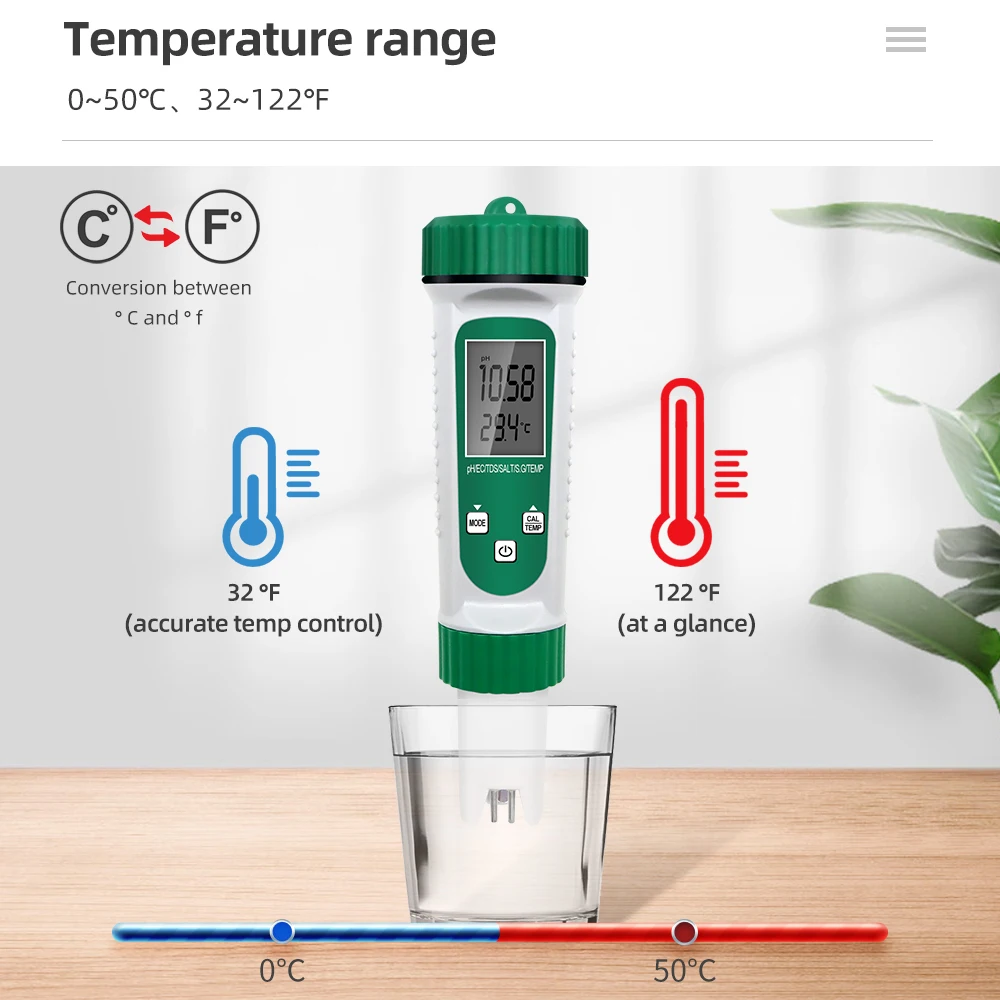 6 In 1 PH Meter EC TDS Salinity S.G Temp High Precision Probe Water Quality Testing Acidometer for Drinking Laboratory Aquarium