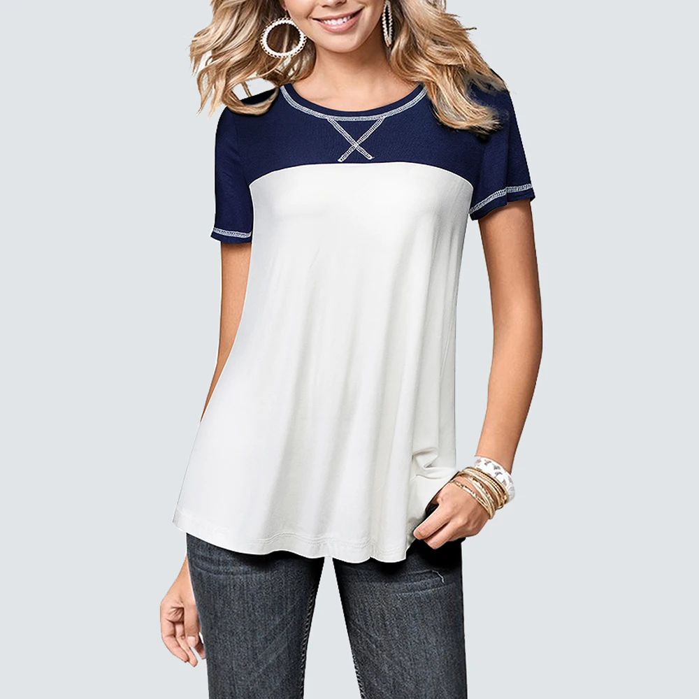 

Summer Casual Patchwork Soft T Shirt Fashion Classic Elegant women tops HT049