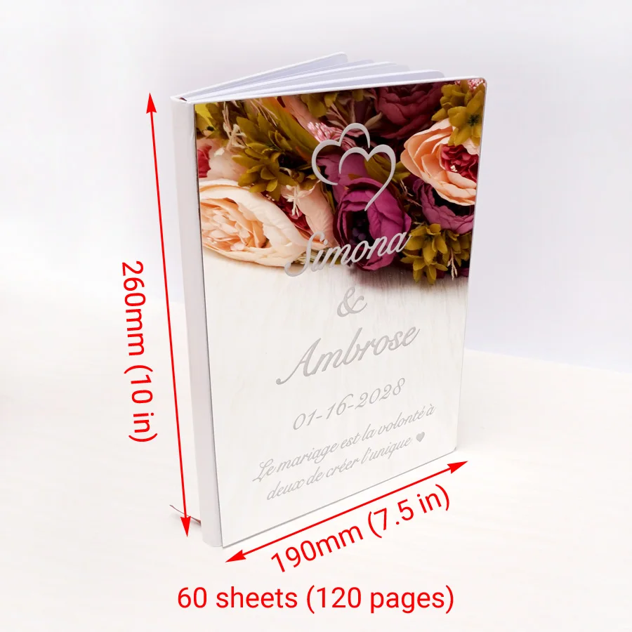 Libro degli ospiti con firma di nozze Specchio personalizzato bianco vuoto Cuore Personalizzato Decorazioni per feste per la sposa Bomboniera Regali per gli ospiti 26x19 cm