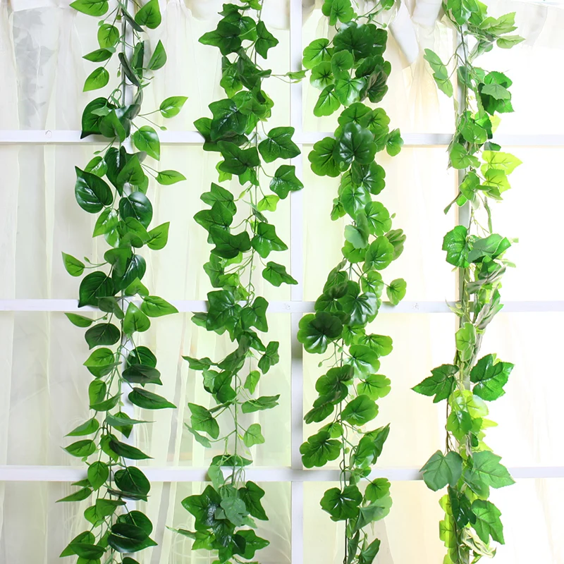 

180cm Real touch Artificial Ivy Creeper Green Leaf Branch Garland Plants Vine Fake Foliage Plastic Rattan Wall Home Garden Decor