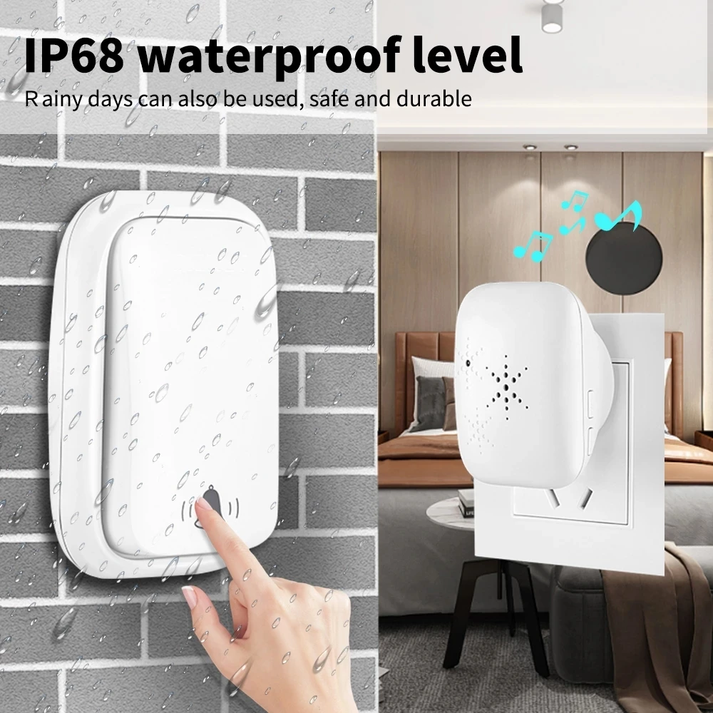 Self Powered Waterproof 150M Wireless Doorbell Smart Home Battery-Free Doorbell With Ringtone