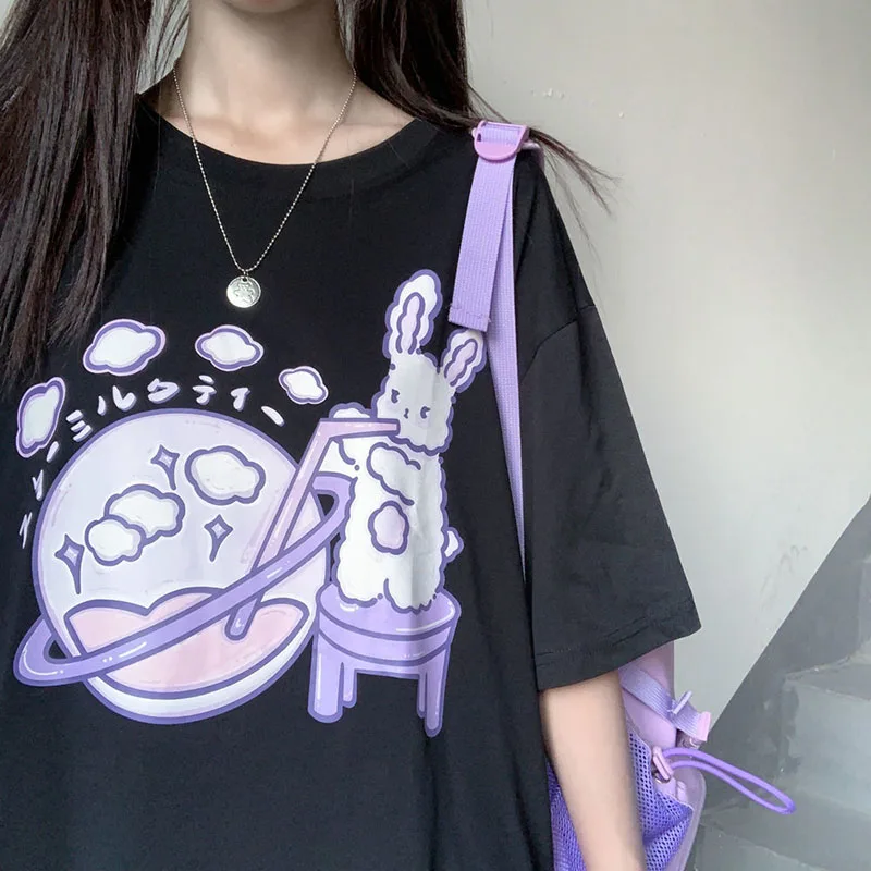 

2020 summer new style JK short sleeve female Korean cute cartoon print black t-shirt female uniform top trend женские футболки