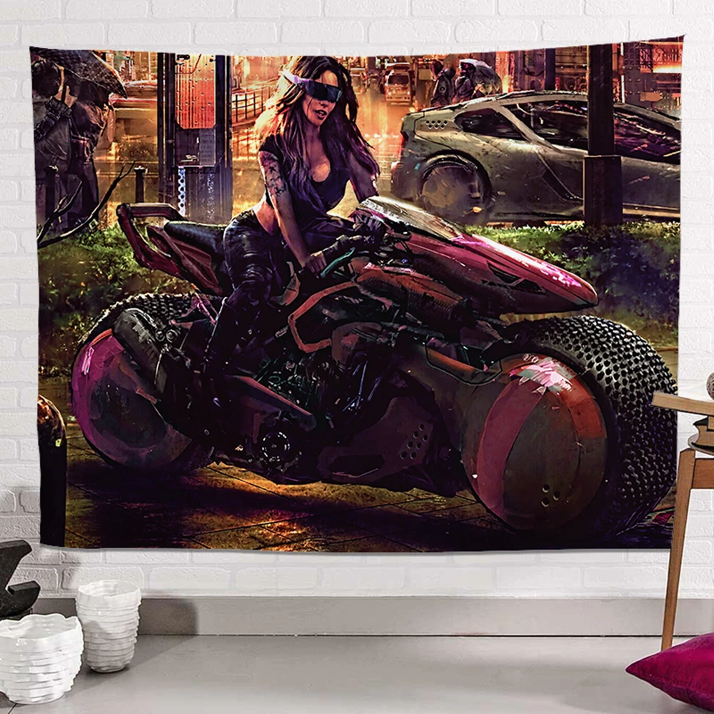 

Vintage Sci-fi Movies Poster Wall Art Female motorcycle rider Banner Flags Wall Hanging Tapestry Canvas Painting Home Decor A2